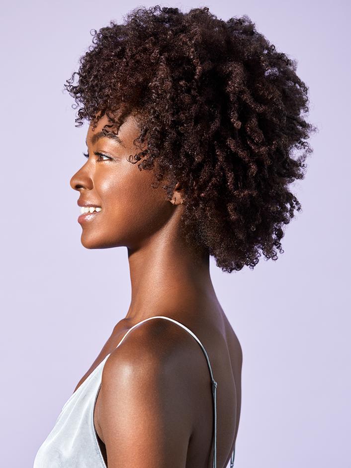 Side profile look of hair after product use