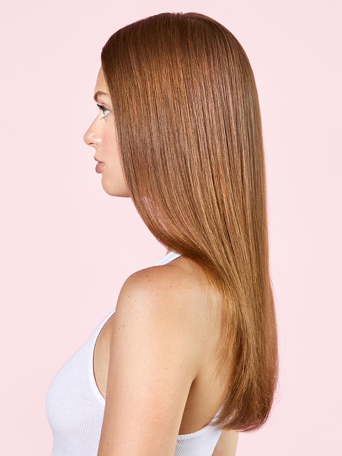 Side profile look of hair after product use