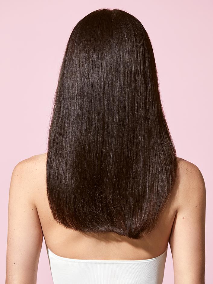 Side profile look of hair after product use
