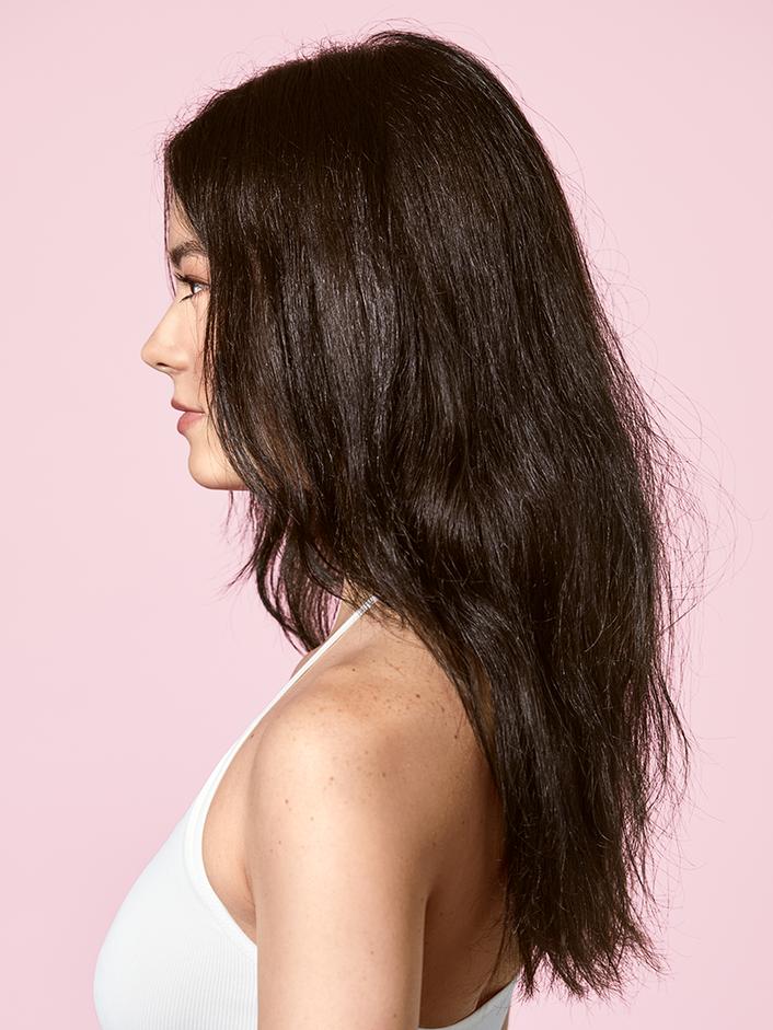 Side profile look of hair before product use