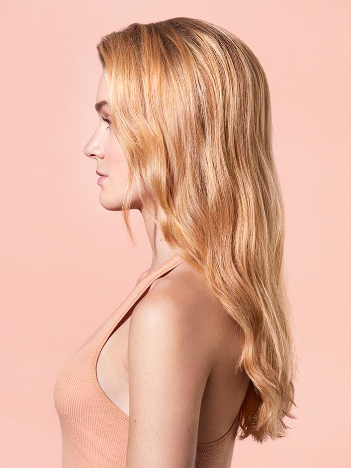 Side profile look of hair after product use